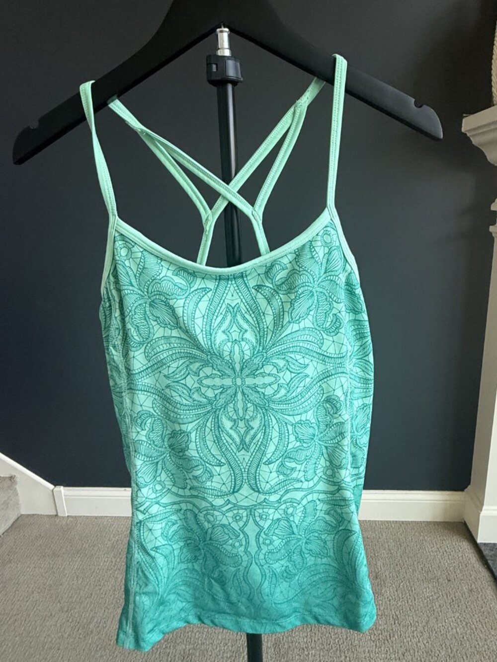 Athleta Teal Floral Strappy Racerback Tank Top Size S